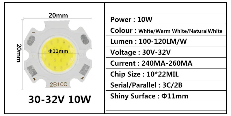 10 шт. в партии, 3 Вт, 5 Вт, 7 Вт, 10 Вт, светодиодный COB светильник, лампа на борту, высокомощный светодиодный светильник-чип, точечный светильник, светильник