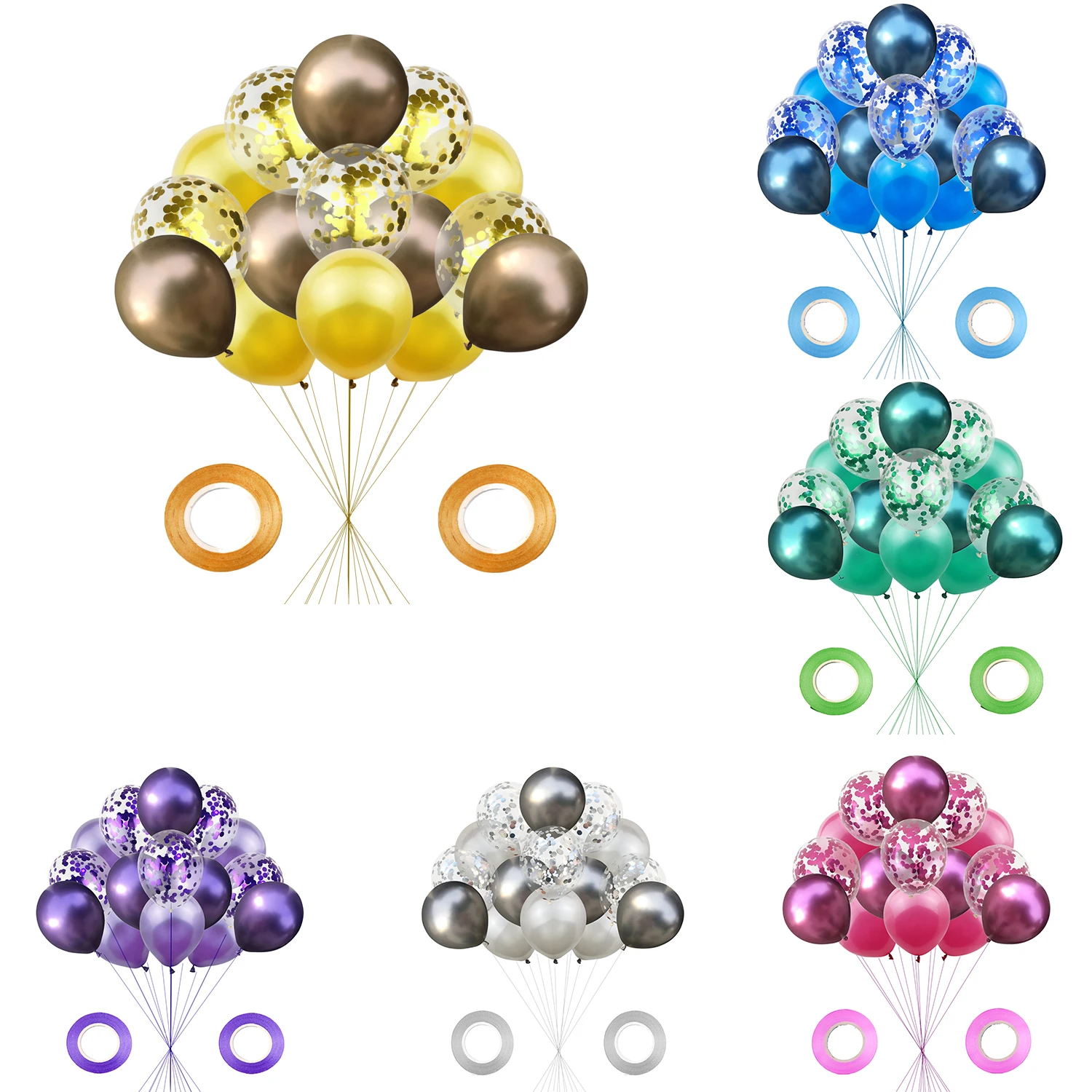 

ZLJQ 17pcs/set Chrome Metallic Balloons Party Decorations Sequin Confetti Balloons Helium Balloons For Wedding Birthday Decor 6D