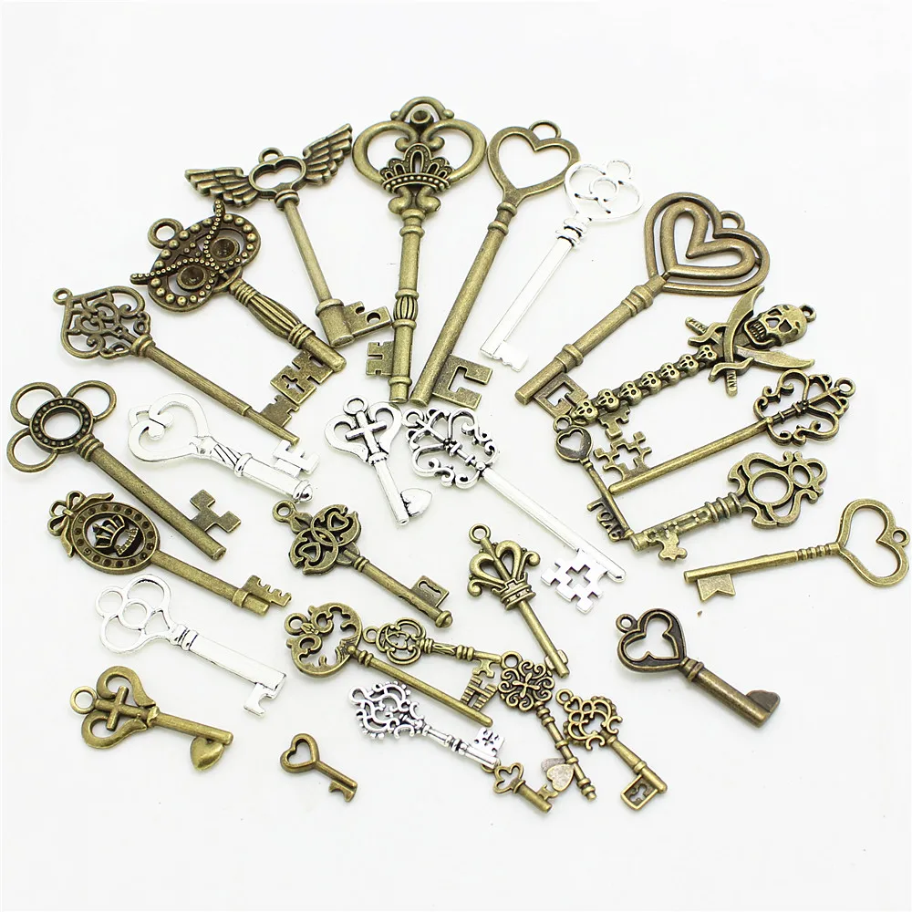 

20-45 pattern Mixed 30pcs Assorted key Charms Pendants key Metal Alloy Pendant two color DIY Jewelry making D0952