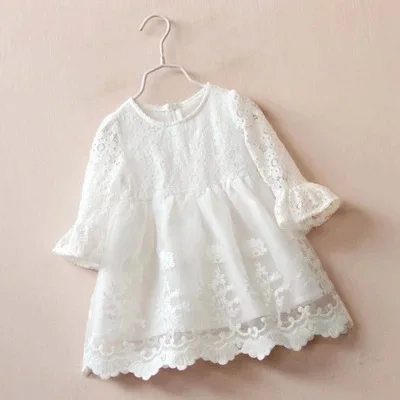 Детская одежда 2017 весеннее платье принцессы кружевное газовое белое детское с