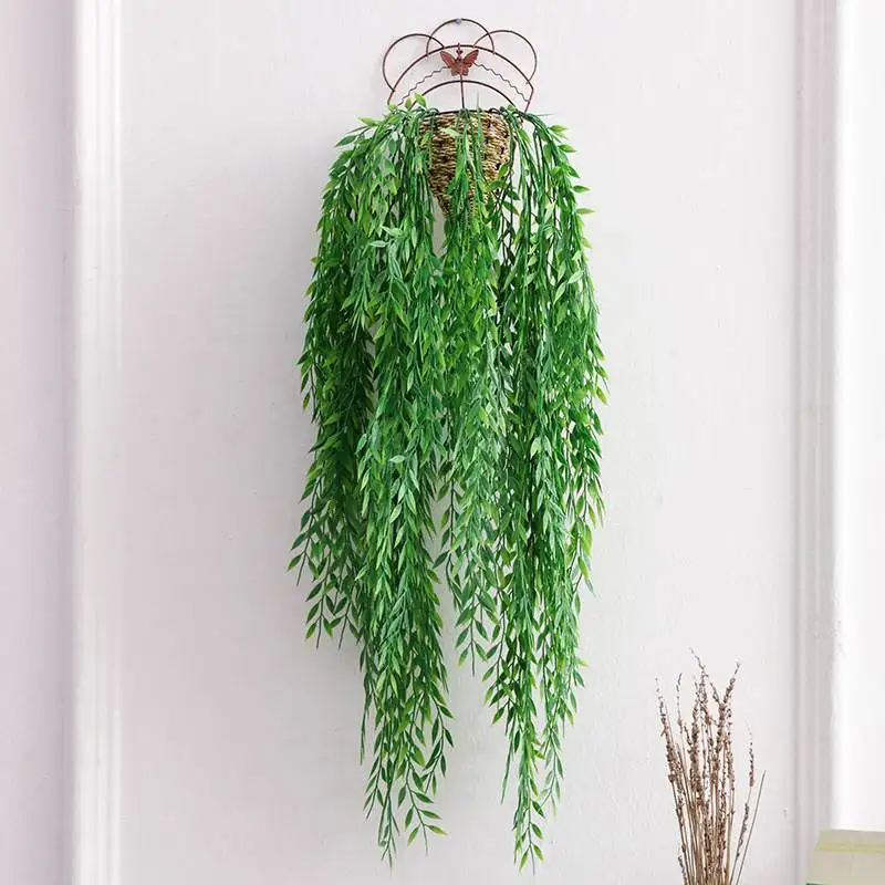 

95cm Length 5 Forks Green Willow Branch Green Hanging Plants Simulation Leave Vine Home Garden Landscape Decoration Flowers