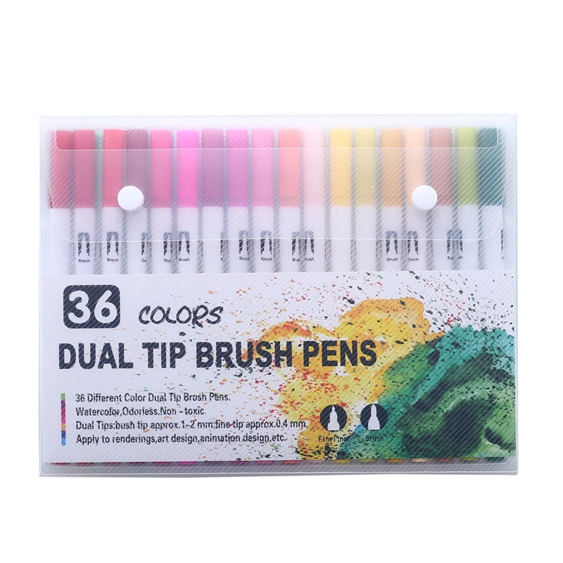 36 white colors 60 цветов художественные маркеры ручки Fineliner цветные ручки для рисования акварельный маркер с двумя кончиками кисточка школьные канцелярские принадлежности - Цвет: 36 white colors