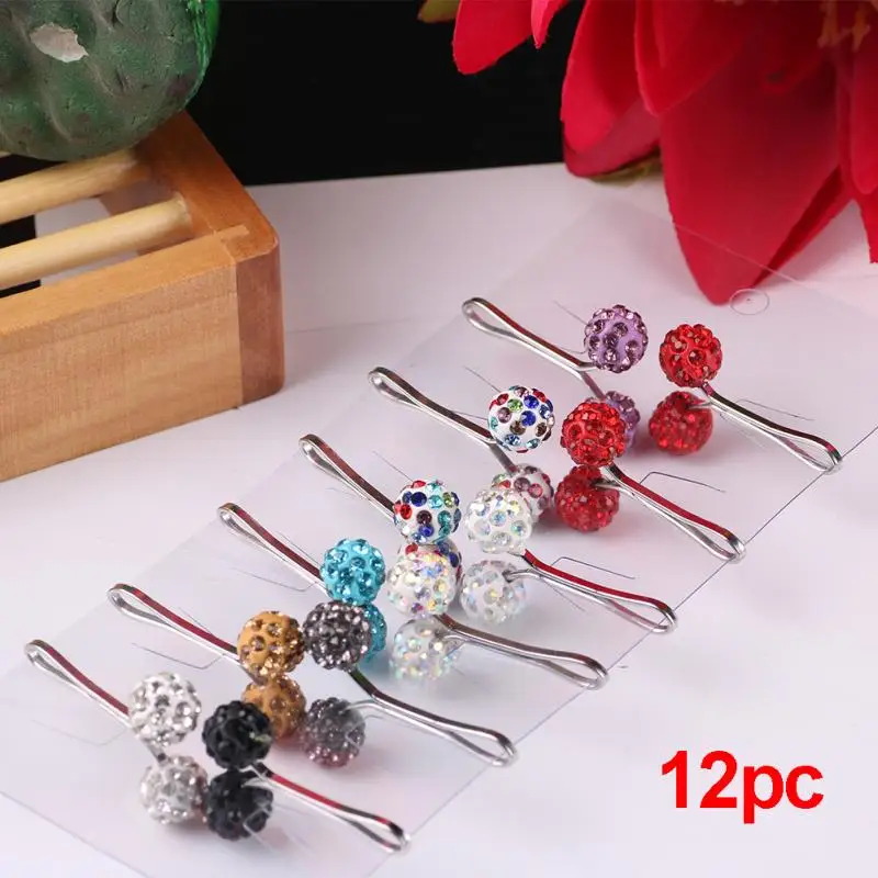 random color 12 pcs Женская мусульманская мода хиджаб клип Стразы жемчуг мяч заколка на шарф - Цвет: random color 12 pcs