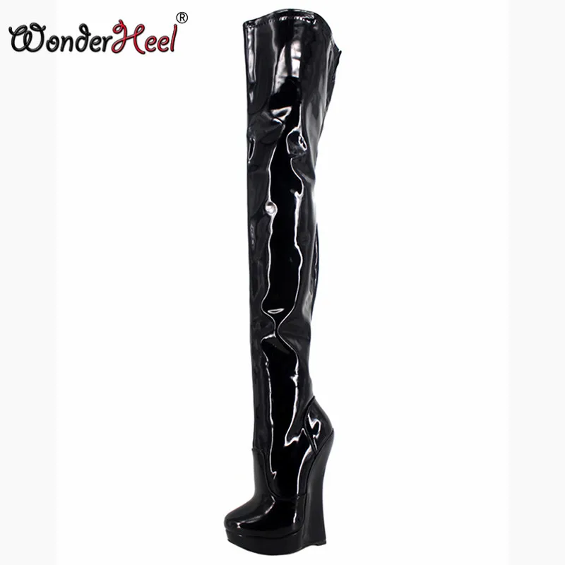 Wonderheel/Новинка Сапоги до бедра на очень высоком каблуке 18 см и танкетке