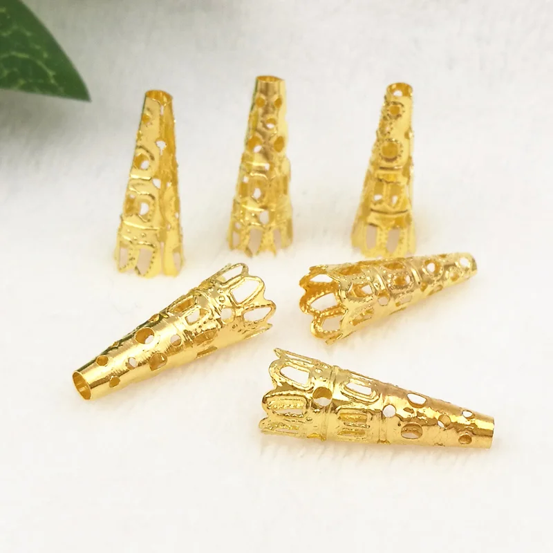 

50 pieces/lot 7.5mmx22mm Metal Gold color Tower Filigree Flowers Slice Charms Setting Jewelry DIY Components