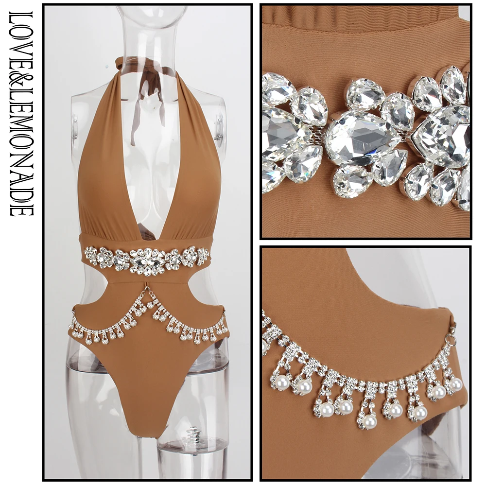 

LOVE&LEMONADE Shoulder Tassels Decorated Deep Back Slim SWINSUIT LM0923