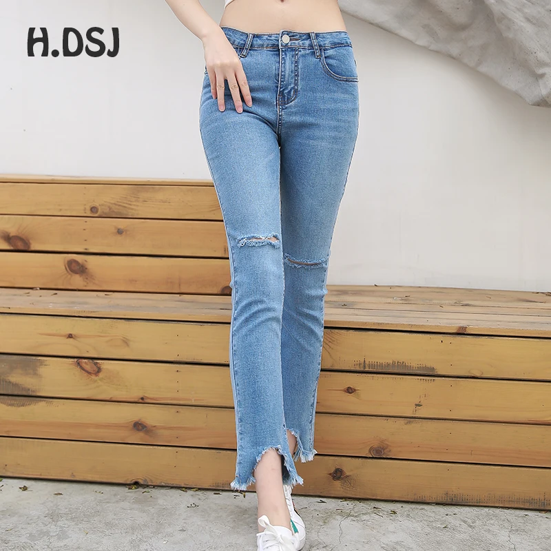 H. ди-джеев Для женщин Высокая Талия бойфренда Джинсы для отверстие Винтаж