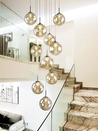 

Creative personality LED glass dining room pendant light simple living room lamp staircase hanging lamps glass ball pendant lamp
