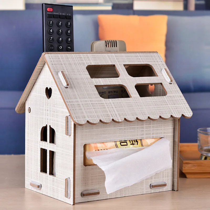 Hot Style Wooden House Tissue Box Multi-Functional Living Room Paper Remote Storage Desktop Decoration | Дом и сад