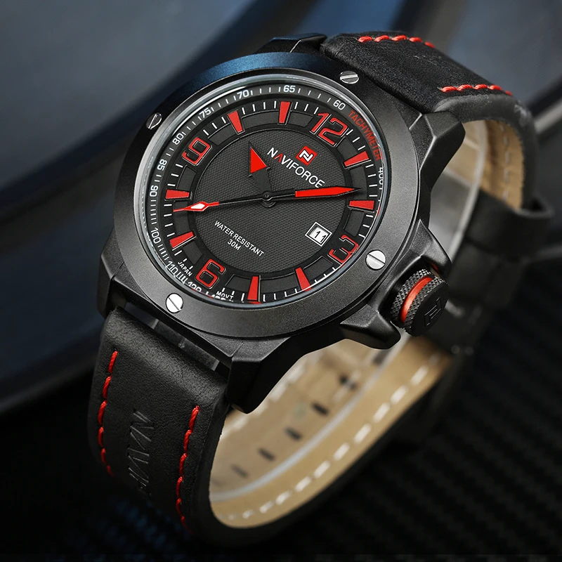 Naviforce оригинальный Элитный бренд Модные Для мужчин часы спортивные кожаный