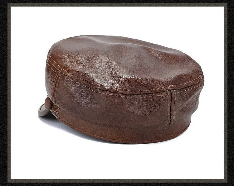 Hot new leather hat autumn and winter men and women leather cap flat top military cap student cap solid color two choice