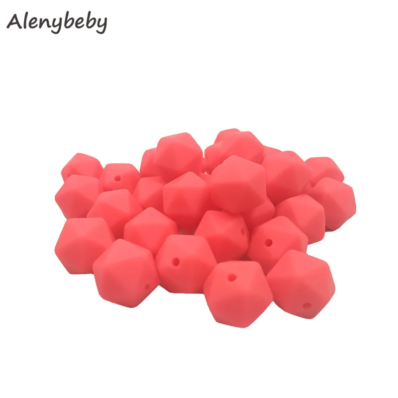 Shocking pink 50pc 17mm Silicone Teether Beads Safe Icosahedron Shaped Candy Mix Color Teething Silicone Bead Toy BPA Free DIY Necklace Making - Цвет: Shocking pink