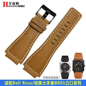 Khaki black buckle Силиконовый ремешок для часов, подходит для Bell Ross BR01, водонепроницаемый резиновый ремешок для шеи, кожаный ремешок для часов 24 мм, Ремешки для наручных часов - Цвет ремешка: Khaki black buckle