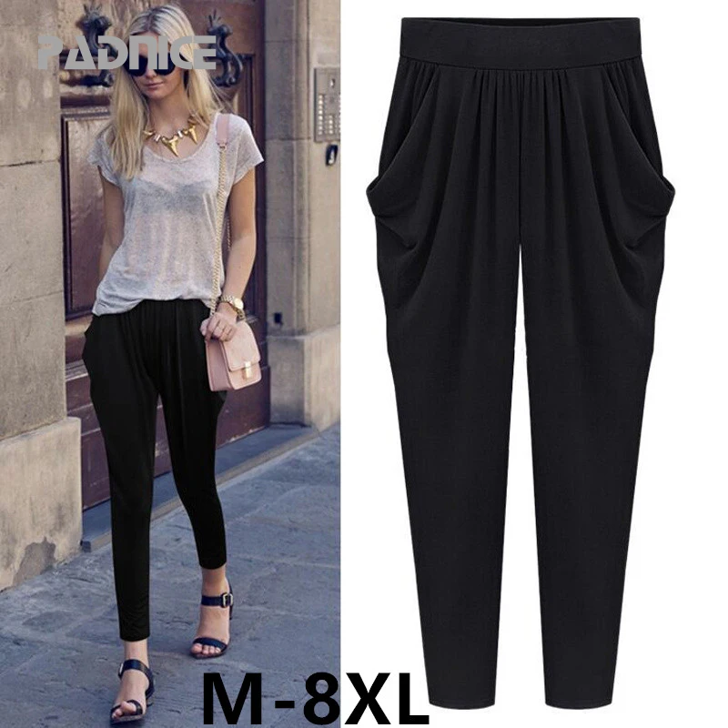 

Summer Women Pants Large Size Silk Fat Mm Hallen Pants Lady Loose Leisure Nine-minute Pants Fat Sister Thin Slim Woman Wear