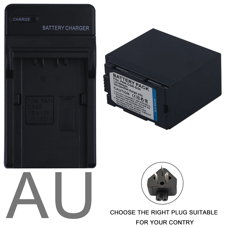 AU 6000 мА/ч, CGA-D54 CGA D54 D54S Камера Батарея для цифрового фотоаппарата Panasonic CGA-D54 Panasonic AG-AC8PJ AG-AC90A AG-HPX250 HC-X1000 AG-HPX255 - Цвет: AU