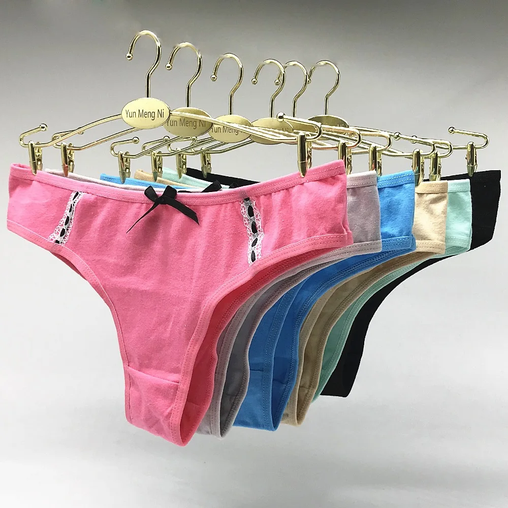 Трусики стринги женские хлопковые однотонные с бантом 6 шт./комплект|lingerie tanga|cotton