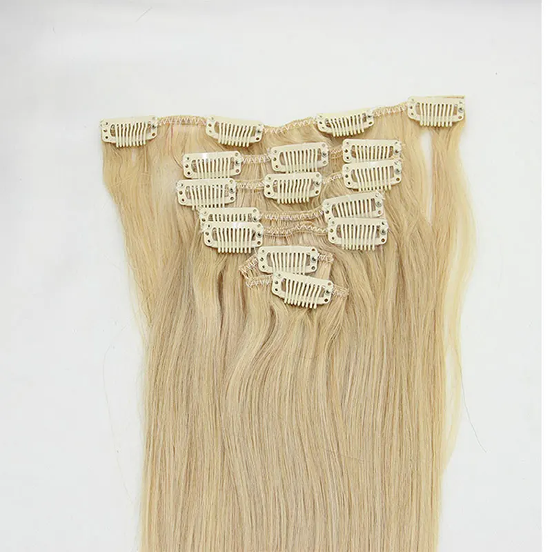 15&quot 18&quot 20&quot Aliexpress Hair Clip In Human Extensions Bundles 70g 7pcs/set Blonde Color #613 Straight Brazilian Beauty |