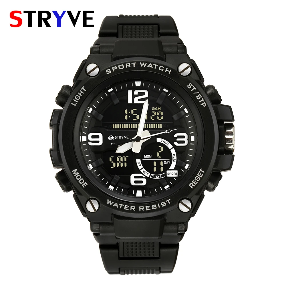 

Stryve Brand New Men's Army Miltiary Big Dial Waterproof Men Sports Clock Dual Display Digital Quartz Watch relojes para hombre