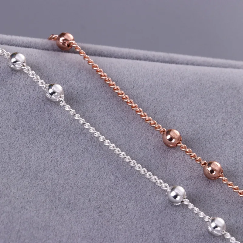 

1.7mm Silver Rose Gold Beads Chain Copper Chains Handmade Jewelry Making Findings Component DIY Accessories 20m/roll Wholesale