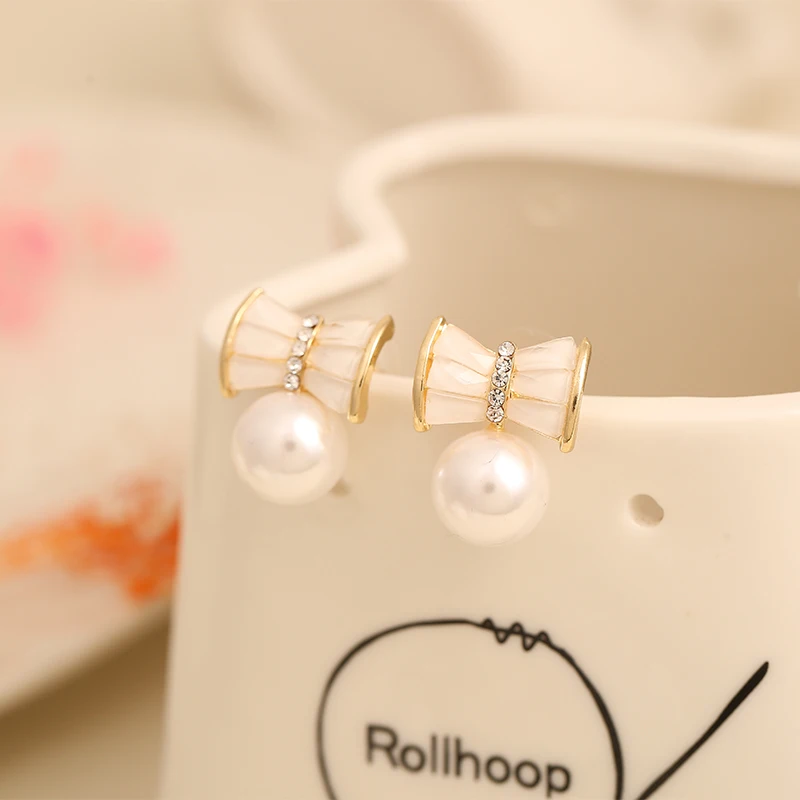 2017 новое поступление женские популярные жемчужные серьги гвоздики в форме банта