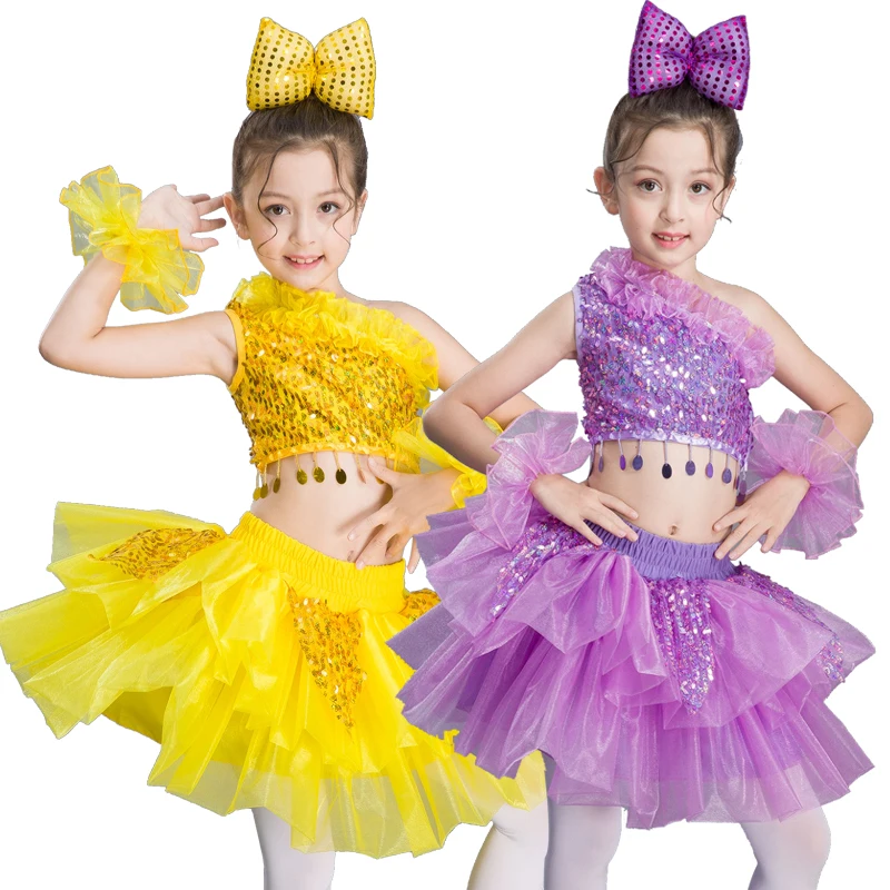 children's dance stage costume for girls modern kids jazz costumes sequin clothes salsa contemporary | Тематическая одежда и