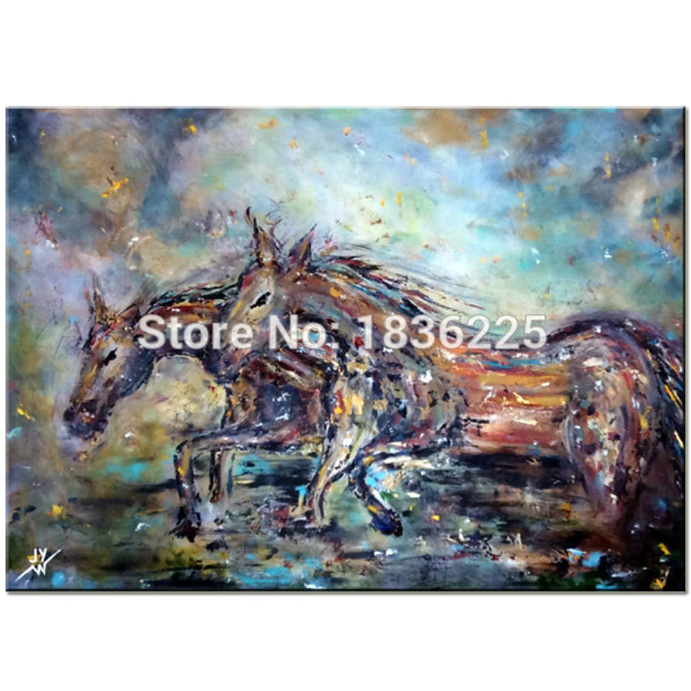 

Skilled Artist Hand Painted High Quality Horse Oil Painting on Canvas Two Running Horses Knife Painting for Living Room Decor
