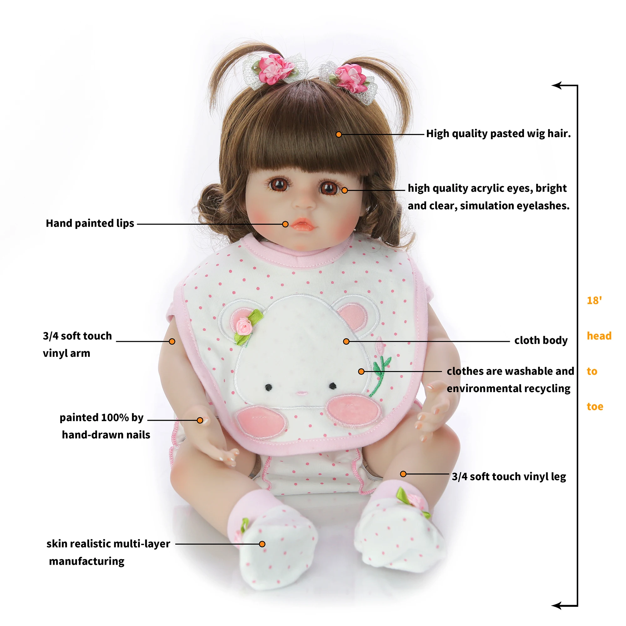 KEIUMI прекрасный 18 Inch Новый стиль Reborn Baby милая кукла-девочка с тканью средства