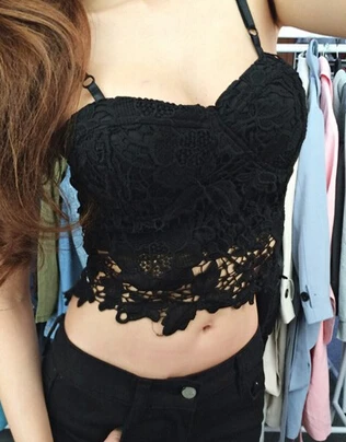 Добби кружево для женщин модные пикантные черный и белый Бюстье укороченный Топ