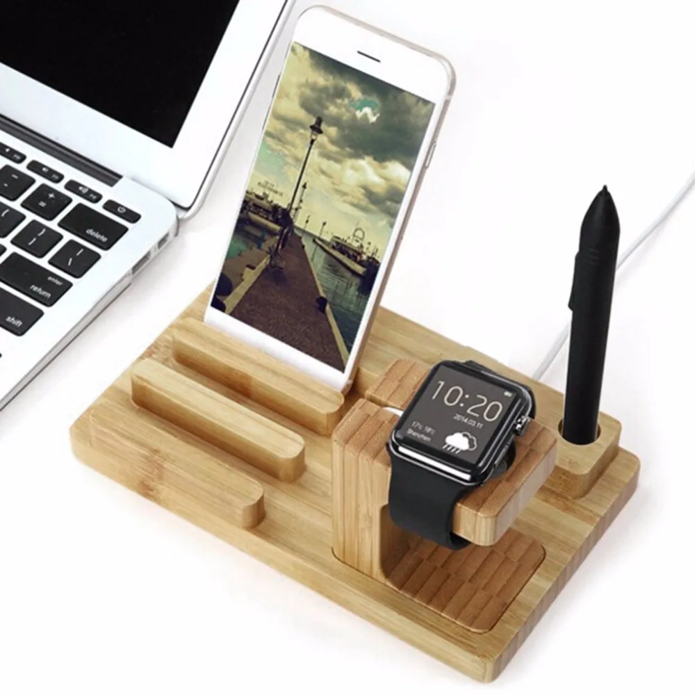 Kebidumei деревянная бамбуковая зарядная розетка 4 USB подставка для телефона Apple Watch