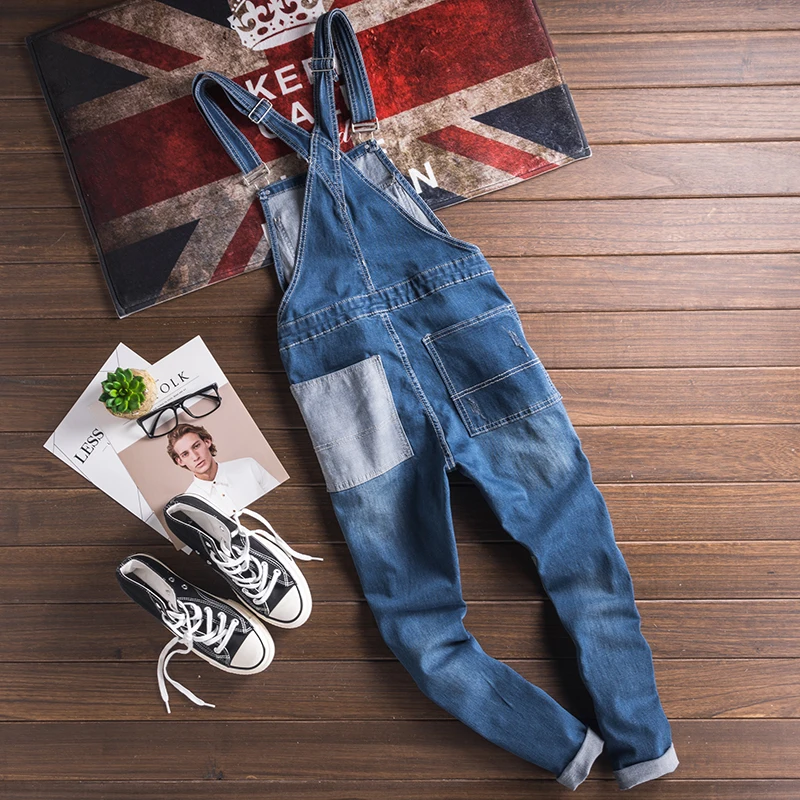 Mens Vintage Jeans Jumpsuit One Piece Work Bib Denim Overalls Male Hip Hop Suspender Pants Japan Fashion Men Cargo Strap Jeans
