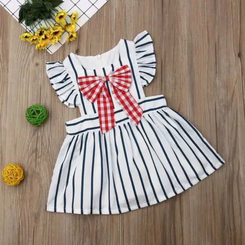 Summer Kid Baby Girls Bowknot Striped Pageant Party Princess Gown Tutu Dress | Детская одежда и обувь