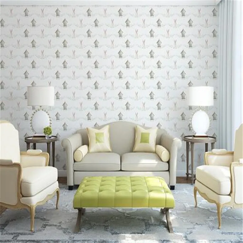 

American Style Wallpaper Non-Woven Murals Minimalistic Green Leaves Branches Wallpaper for Kids Room Fresh Sticker Wallpaper