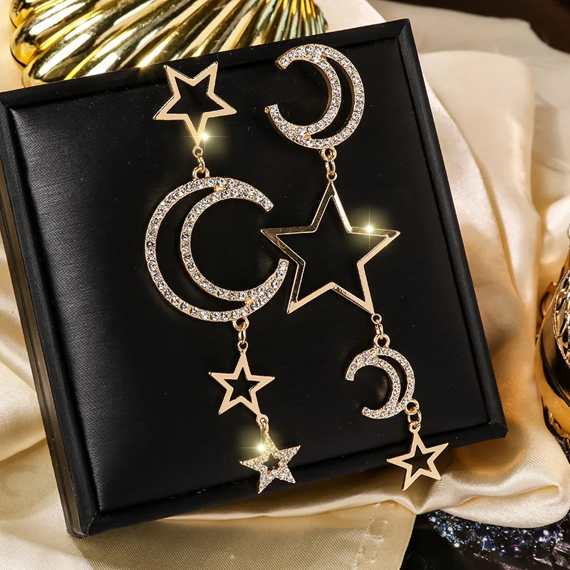 

Big Statement Moon Star AB Earrings 2019 New Personality Hanging Long Drop Earrings Fashion Jewelry