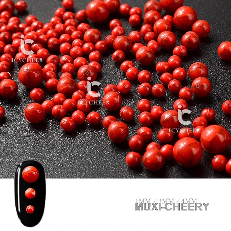 ICYCHEER 3D украшение для ногтей смолы Crackle бирюзовый агат камень ретро бусины мяч Советы Маникюр - Цвет: red