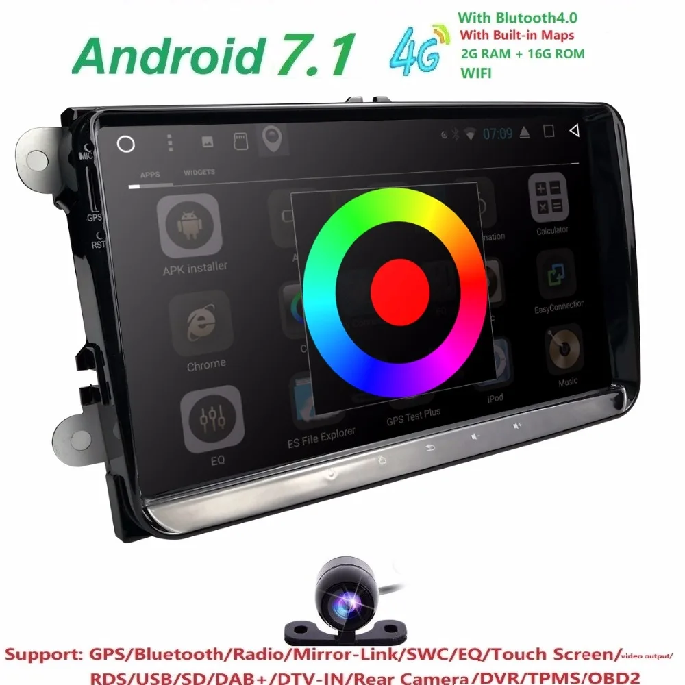 Hizpo 2din android 7 1 2 + 16 автомобилей NOdvd для v w passat b6 Гольф 4 5 tiguan ПОЛО skoda octavia руль controlcar