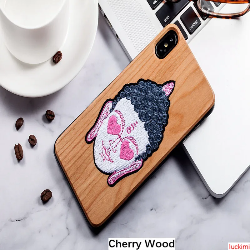 For iphone 6 7 8 6S Plus X Xs Xr Max Buddha Head peach cherry wood Bamboo embroidery Nature Material Phone case cover |