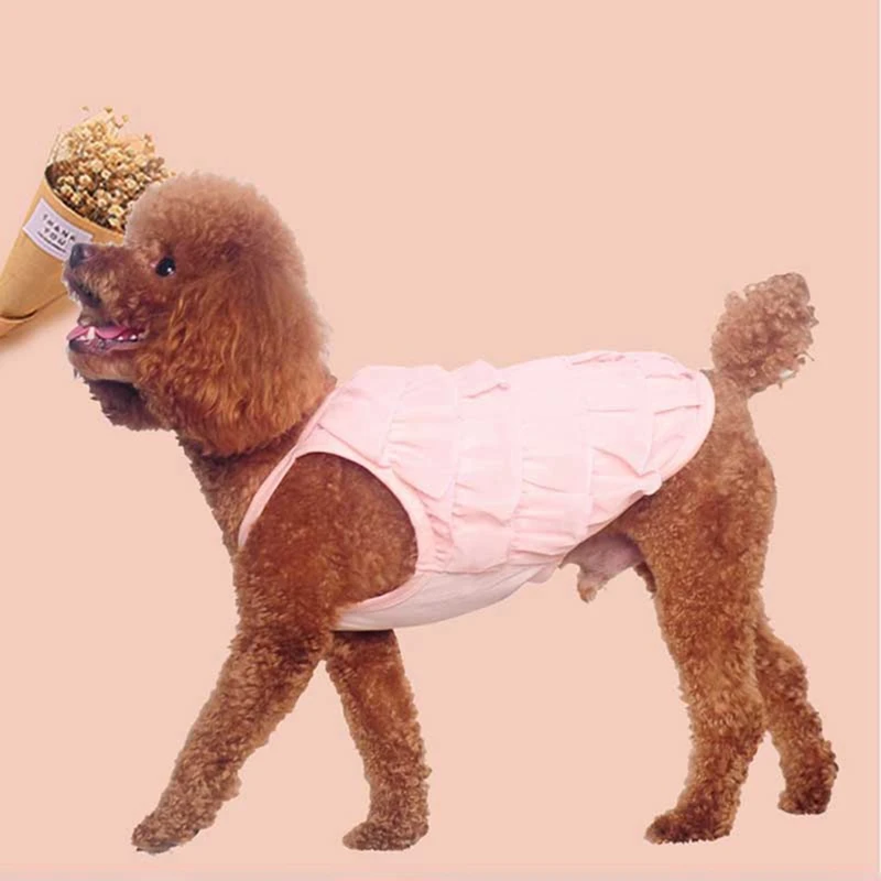 Жилет без рукавов для собак одежда розовое платье принцессы юбка щенков летняя