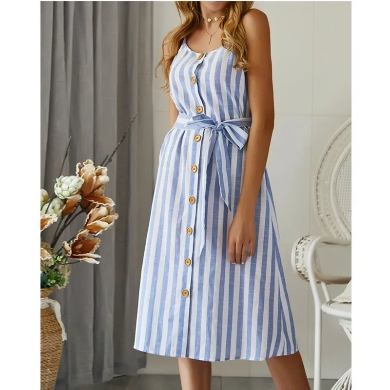 Женское сексуальное летнее Бохо Макси длинное платье в полоску вечернее пляжное