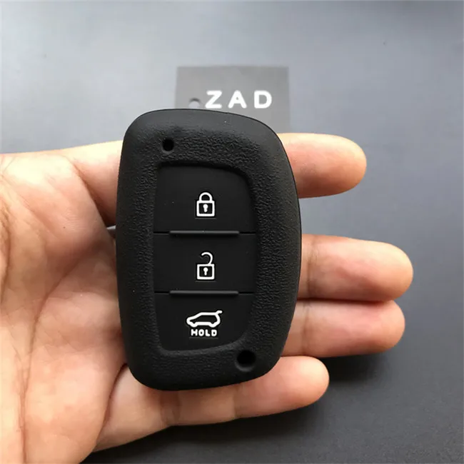 Черный ZAD 3 кнопки силиконовый резиновый автомобильный чехол для ключей Набор держателей для hyundai tucson mister ix35 solaris i25 i30 accent умный чехол для ключей - Название цвета: Черный