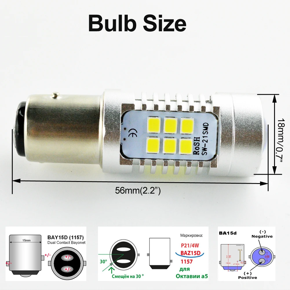 

Ruiandsion 2pcs Car BAZ15D BA15D Bulb 1157 3030 21smd Super Bright Tail Turn Signal Brake Stop Reverse White Red Yellow 12V-24V