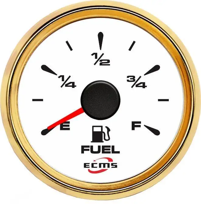 

New Design Marine Boat Yacht Automotive Fuel Level Gauge E-F 9-32V 52mm 2 Inch 316L Gold Bezel White Dial 802-00002