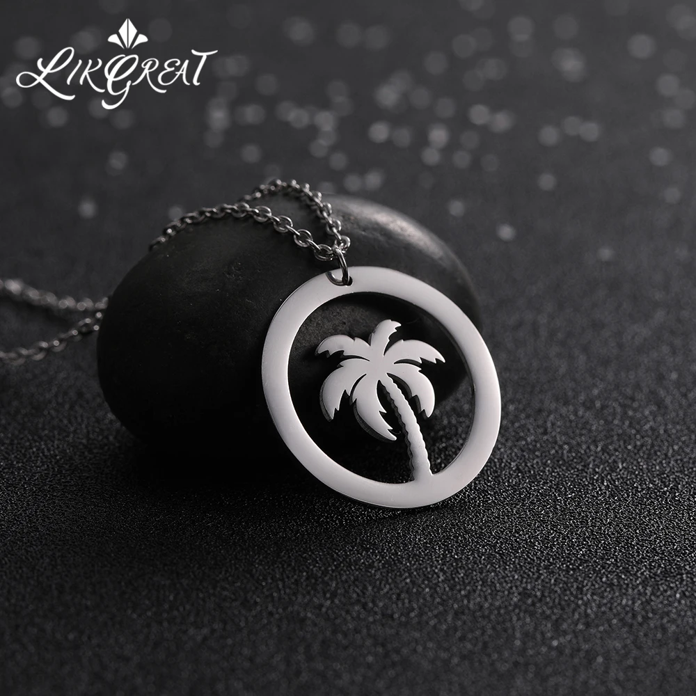 LIKGREAT из нержавеющей стали круглая Капля воды полые Кокосовая пальма кулон