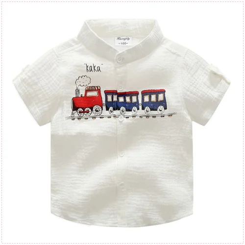 Детская хлопковая рубашка с короткими рукавами 2017 г. Летняя Повседневная для