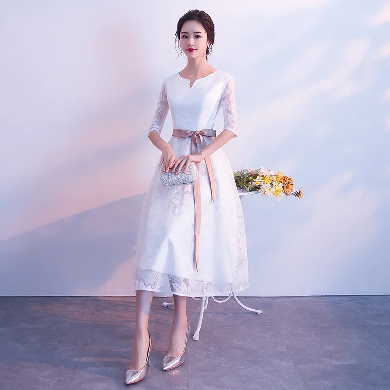 

2019 New Dignified Atmosphere Elegant Long Lace Tulle Bridesmaid Dress