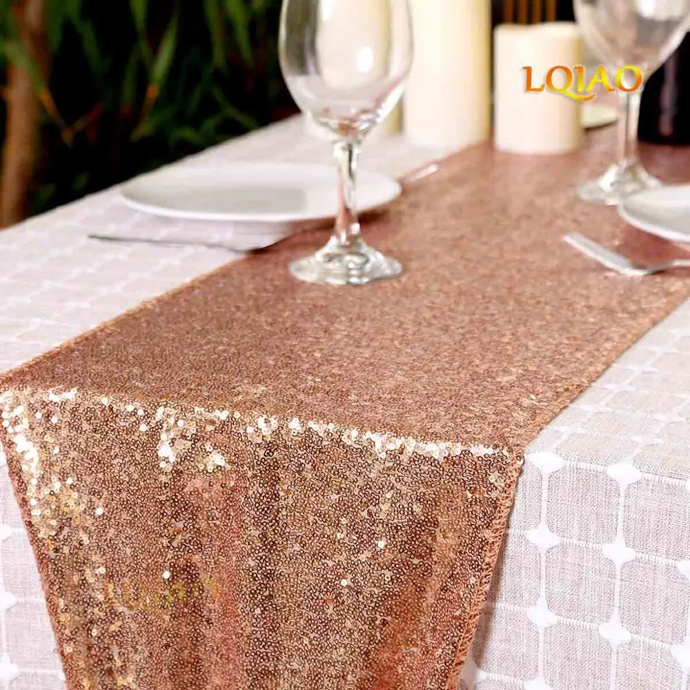 Rose Gold Новинка, свадебные украшения, скатерти 30x180 см(12x72 дюйма), Золотое и серебряное шампанское с блестками, скатерти с флагом - Цвет: Rose Gold
