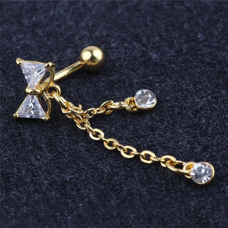 Новое кольцо с пуговицами на животе свисающее бантом прозрачный CZ пупок