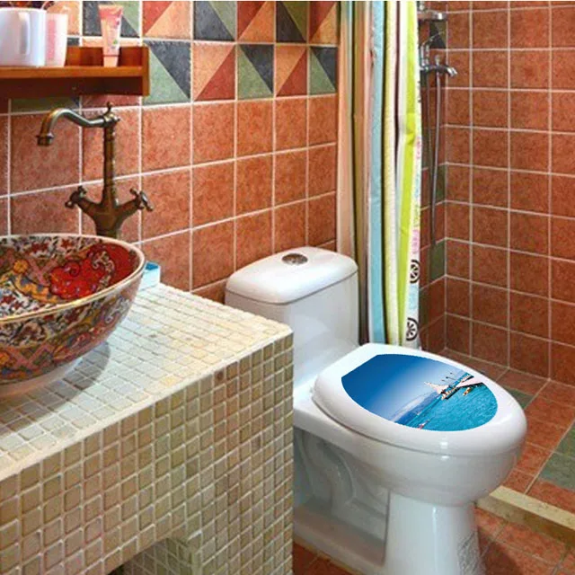 [Fundecoration] Водонепроницаемая синяя морская наклейка на унитаз для украшения