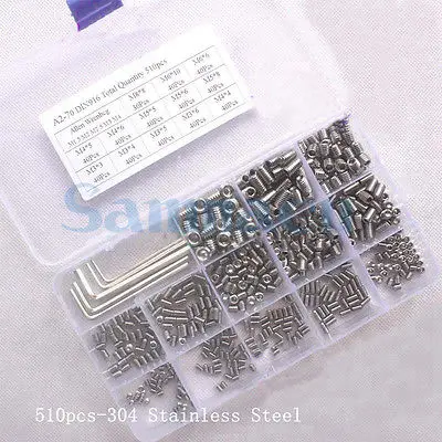 

510pcs M3-M8 Cup Point Socket Hex Set Grub Screw Stainless Steel/Alloy Steel