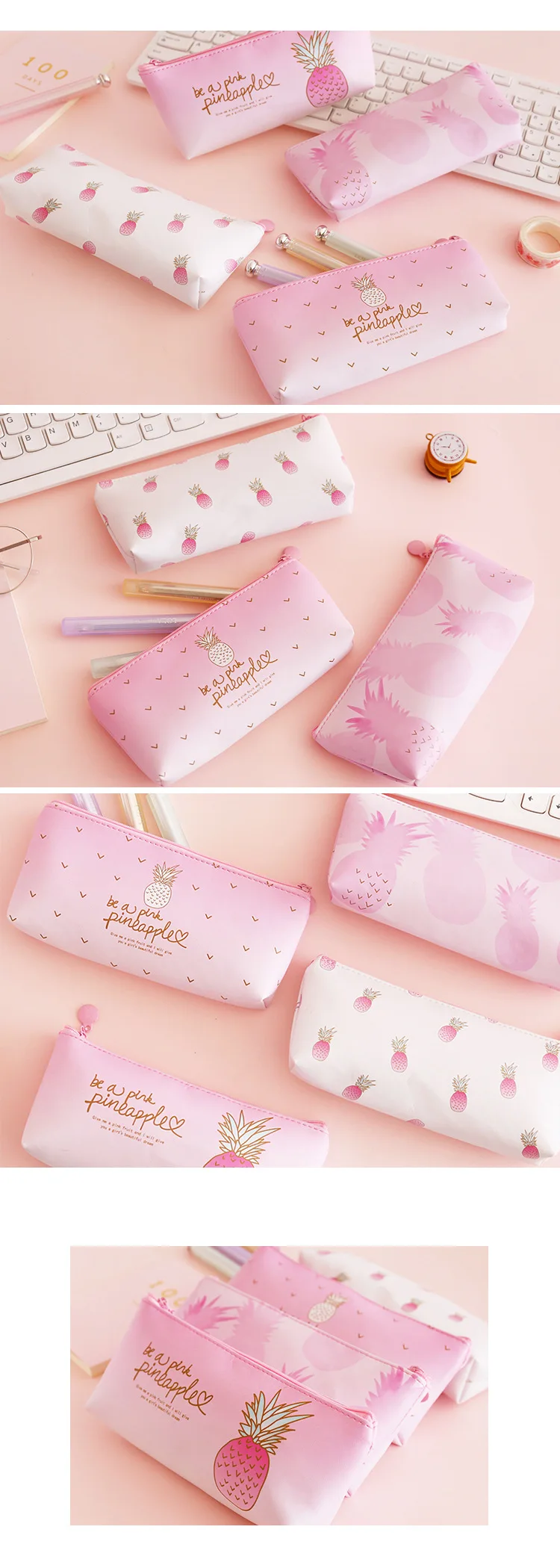 1 шт. Kawaii из искусственной кожи чехол с рисунком ананаса подарок Хэлло Китти школьный пенал карандаш Чехол Карандаш сумка, школьные принадлежности канцелярские товары