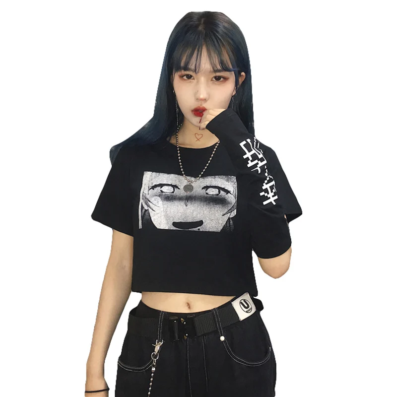Готическая панк печатная черная темная японская футболка Harajuku стиль